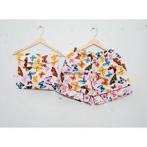 Conjunto de Pijama Corto de Lujo 100% Algodón para Mujer, Estampado a Bloques, con Cordón Ajustable, Cómodo, Ropa de Dormir de Verano, Tejido de Punto, Estilo Vintage Romántico - Product Image 2