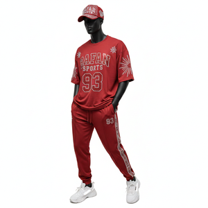 ชุดเสื้อยืดและกางเกงจ็อกเกอร์ผู้ชาย ผ้าฝ้าย เสื้อยืด 180 GSM กางเกงผ้าฟลีซ 260 GSM โลโก้ประดับเพชรแดง ชุด 2 ชิ้น - Product Image 6