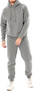 Men's Gray Hooded <b>Tracksuit</b> Set Solid Color Cotton Full Length Casual Wear With Side Pockets Drawstring Closure Autumn Style - Product Image 2