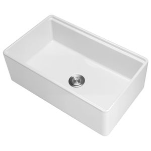 Lavello da cucina a incasso singolo da 32,5x20 pollici in argilla refrattaria, bianco, con frontale a grembiule, resistente al fuoco, per postazione di lavoro - Product Image 1