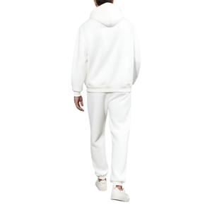 Ensemble de survêtement blanc à capuche pour homme, sweat-shirt et pantalon de jogging longs, taille élastique, coupe régulière, couleur unie, 100 % coton - Product Image 6