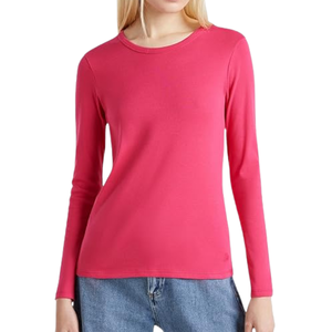Camiseta de punto de manga larga con cuello redondo para mujer, de color sólido, 100% algodón, transpirable, informal, en oferta online. - Product Image 1