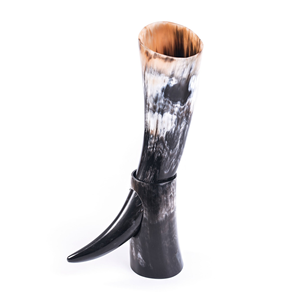 Coupe à boire en corne polie de style Viking de qualité supérieure, écologique, avec support en fer, motif animal authentique, pour bière et autres boissons - Product Image 3