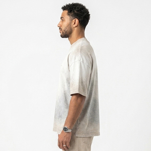 T-shirt en coton oversize pour homme, délavé soleil, à épaules tombantes, col rond, manches courtes - Product Image 3