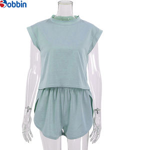 Ensemble de survêtement 2 pièces pour femme, style Hip Hop, avec logo personnalisé, pour l'été, manches courtes, 100% coton, séchage rapide, écologique, pour la gym et le fitness - Product Image 5