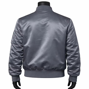 Chaqueta Bomber de Satén Personalizada al por Mayor con Parches Bordados en Blanco de Poliéster - Product Image 3