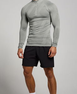 Nouveauté 2026 – Haut de yoga compressif gris pour femme, col zippé, manches courtes, respirant, en Spandex et Polyester, anti-boulochage, 180g - Product Image 3