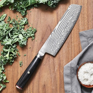Couteaux à manche noir en acier inoxydable avec lame à motifs, couteaux de cuisine professionnels pour hacher et trancher la viande - Product Image 6