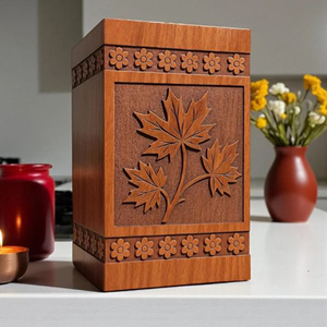 Handcrafted Rosewood Cremation Urn with Maple Leaf Engraving - Personalized Memoria Keepsake by AYAANS - Product Image 2