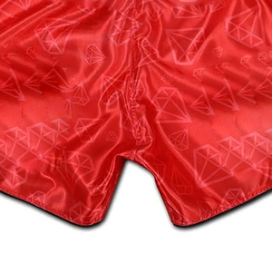 Shorts de boxe rouges personnalisés pour hommes, impression par sublimation, motif diamant, polyester respirant, vêtements d'arts martiaux, coupe régulière, OEM - Product Image 5