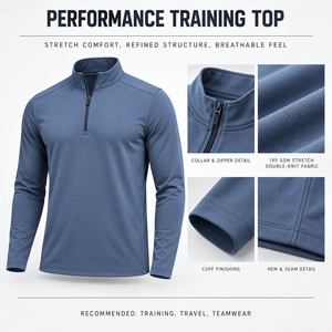Men's Winter Quarter <b>Zip</b> Sports T-<b>Shirt</b> 100% Cotton Performance Knit Quick Dry Workout Top OEM Activewear - Product Image 6