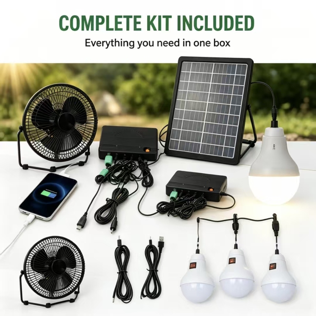 Portable Solar Lighting Kit with Fan & USB Port | Solaire Panel Camping System 8V Input up to 8H Working Duration Voltage