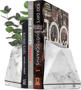 Marble Triangle Bookends Set Of 2 Minimalist Stone Bookends With Rubber Feet For Desk Organization - Product Image 4