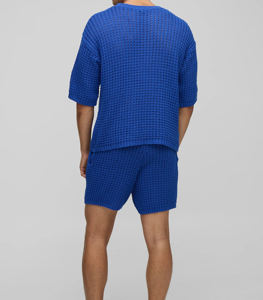 Ensemble deux pièces tricoté pour homme, motif léopard imprimé par transfert thermique, 100 % fibre de bambou, séchage rapide, t-shirt et short, collection automne - Product Image 2