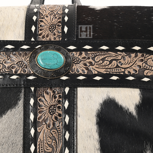 Unisex Cowhide Hair Leather Laptop <b>Backpack</b> Waterproof Western Style Travel School <b>Backpack</b> - Product Image 4