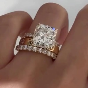 New Arrival 925 Moissanite Diamond 4.5 Carat 4Prong Cushion Cut Wedding <b>Ring</b> Set <b>Two</b> Classic Wedding Bands Gold Plated Women's - Product Image 3