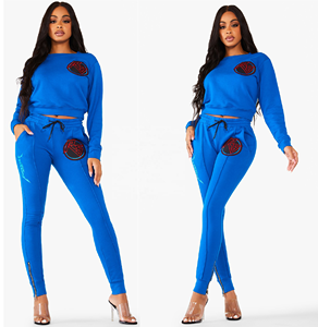 Ensemble 2 pièces col ras du cou pour femme, costume, pull, moulant, survêtement pour dames, Style personnalisé directement d'usine - Product Image 3