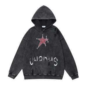 Sweat-shirt à capuche oversize pour homme, noir, en coton lavé, tissu French Terry, avec poche, logo cœur imprimé sur le devant, décontracté, imperméable, pour l'hiver - Product Image 1