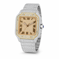 Reloj de Lujo para Hombre, Dos Tonos, Completamente Cubierto de Moissanita, Esfera Romana de Acero Inoxidable, Cuarzo