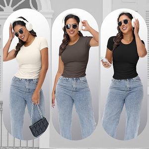 Aura Ruched Womens Short Sleeve Crew Neck T <b>Shirts</b> Summer 2026 <b>Y2k</b> Slim Fit Tees Stretchy Basic Tee <b>Shirts</b> Crop Tops Fashion - Product Image 6