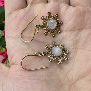 Classic <b>Hook</b> Style Brass Dangle <b>Earrings</b> Gold Plated Moonstone Gemstone Dangle Fashion <b>Earring</b> - Product Image 1