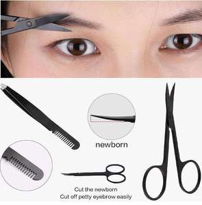 Tijeras para cejas con peine y pinzas, multiusos, de acero inoxidable, curvadas, pequeñas, para pestañas, peine y pinzas, ANAAIF - Product Image 3