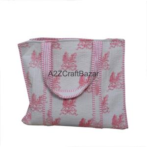 Handmade Cotton Quilted Large <b>Long</b> Handle Shoulder Tote <b>Bag</b> Women Eco Friendly Indian Bohemian Beach Tote Groceries Carry Floral - Product Image 5