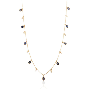 Collier vintage en or 18 carats avec saphir bleu et diamants sertis clos, chaîne serpent - Product Image 2