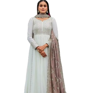 Vestidos de seda pura Chinon 3 piezas trajes de mujer sin costuras ropa de noche Salwar Kameez traje Salwar personalizado - Product Image 1