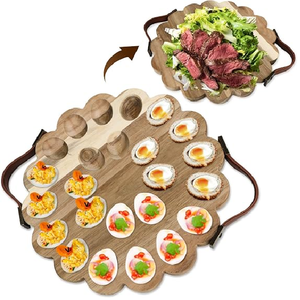 ถาดไม้เสิร์ฟไข่ดาว 24 หลุม พร้อมหูจับหนัง สำหรับใช้บนโต๊ะอาหาร - Product Image 1