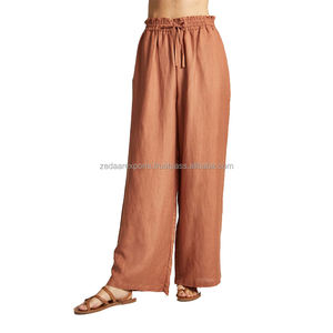 High Quality <b>Linen</b> Wide Leg <b>Trousers</b> Quick Dry Breathable Summer Casual Wear Drawstring Customizable Logo High Waist Woven - Product Image 2