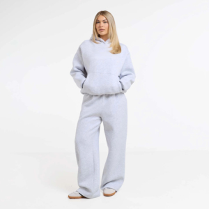 Sweat à capuche d'hiver pour femme, gris chiné, imprimé délavé à l'acide, épaules tombantes, coupe oversize, 100 % coton, écologique, respirant, longueur intégrale - Product Image 2