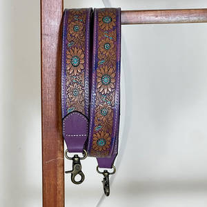 Wholesale Customized Tooled Floral Leather Crossbody Shoulder Strap Stylish <b>Camera</b> <b>Bag</b> & Handbag Adjustable Purple Pet Strap - Product Image 3