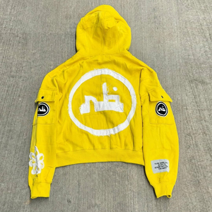 Sweat à capuche zippé pour homme en molleton épais, coupe courte, style streetwear personnalisé, avec patch brodé appliqué effet vieilli et délavé à l'acide - Product Image 6