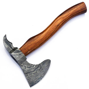 Hache à barbe personnalisée en acier Damas à lame pleine, manche en bois, hache de chasse et de camping, véritable hache de guerre avec étui en cuir, cadeau idéal - Product Image 1