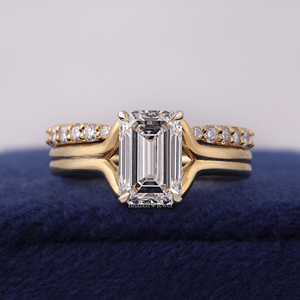 2.00 CT <b>Emerald</b> Cut Lab Diamond Engagement <b>Ring</b> Yellow Gold Double Shank Wedding Band - Product Image 1