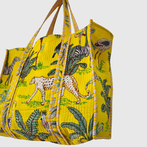 Sac fourre-tout en coton à imprimé animal jaune, style bohème, ouvert en haut, pour le shopping toutes saisons - Product Image 5