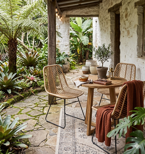 Chaise de salle à manger moderne en rotin naturel pour extérieur, fauteuil de jardin bohème en osier, mobilier minimaliste pour patio, balcon, bistrot avec structure métallique - Product Image 6