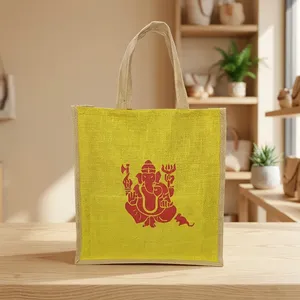 Sac de prière en jute moderne avec sangle personnalisée, capacité de 1,9 L, 8x8x8, sac cadeau religieux en jute naturel pour la Pooja et les occasions festives - Product Image 5