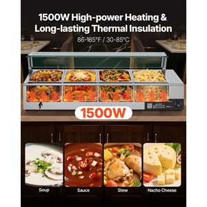 Calentador de Alimentos Eléctrico Comercial de Acero Inoxidable de 1500W, 4 Recipientes, Buffet de Mostrador, Baño María con Cubierta de Vidrio, Control Manual de Temperatura - Product Image 2