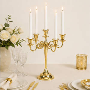 Candelabro de Metal Dorado de 5 Brazos, Centro de Mesa para Bodas, Portavelas, Decoración para Eventos y Fiestas, Directo de Fábrica - Product Image 2