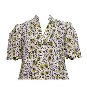 Robe midi en coton respirant à col en V, coupe trapèze, imprimé floral, avec poches, pour femme, style simple, élégant et décontracté, idéale pour les sorties et les fêtes. - Product Image 2