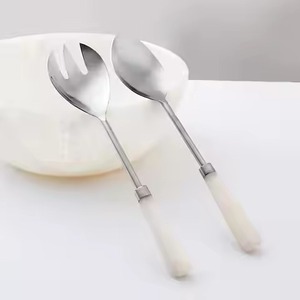Luxury Metal Salad Serving Set White Handle <b>Mirror</b> Finish Flatware for Modern Dining <b>Table</b> Decoration - Product Image 5