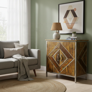 Vintage Reclaimed Wood <b>Cabinet</b> Industrial Metal Frame Handcrafted <b>Rustic</b> Durable Storage Sideboard Eco Friendly Living Room - Product Image 1