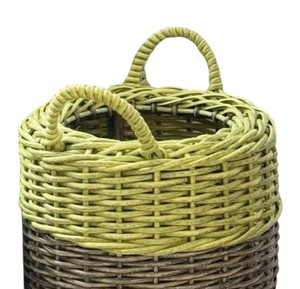Panier en rotin bicolore vert et marron avec poignées, tissé à la main, bac de rangement décoratif pour l'organisation moderne de la maison - Product Image 4