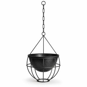 Jardinière suspendue en métal, cage en fer avec pot intérieur et chaîne, noir oxydé, 24 cm, pour fleurs d'intérieur - Product Image 1