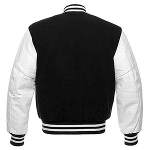 Shamsher <b>Sports</b> Men's Varsity <b>Jacket</b> <b>Black</b> Tan Wool Sleeve Solid Color Button Front Casual Winter Wear Plus Size Breathable - Product Image 4