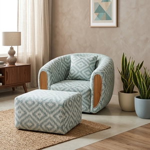 Fauteuil en tissu KAG avec ottoman, design contemporain, rembourrage doux, motif bleu sarcelle, accents en bois, meubles de salon CHA70 - Product Image 4