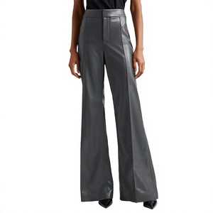 ELYSIAN INDUSTRIES <b>Men</b> High Waist Wide Leg <b>Leather</b> Coated Casual Zipper Fly Midweight Knitted Polyester <b>Pants</b> Winter Style - Product Image 4