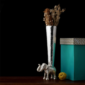 Silver Plated Minimalist <b>Elephant</b> Base Flower Vase High Quality Handcrafted Hammered Metal Decorative <b>Table</b> Centerpiece for - Product Image 2